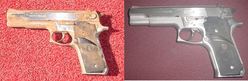 before and after picture of a rusty gun cleaned with evapo-rust